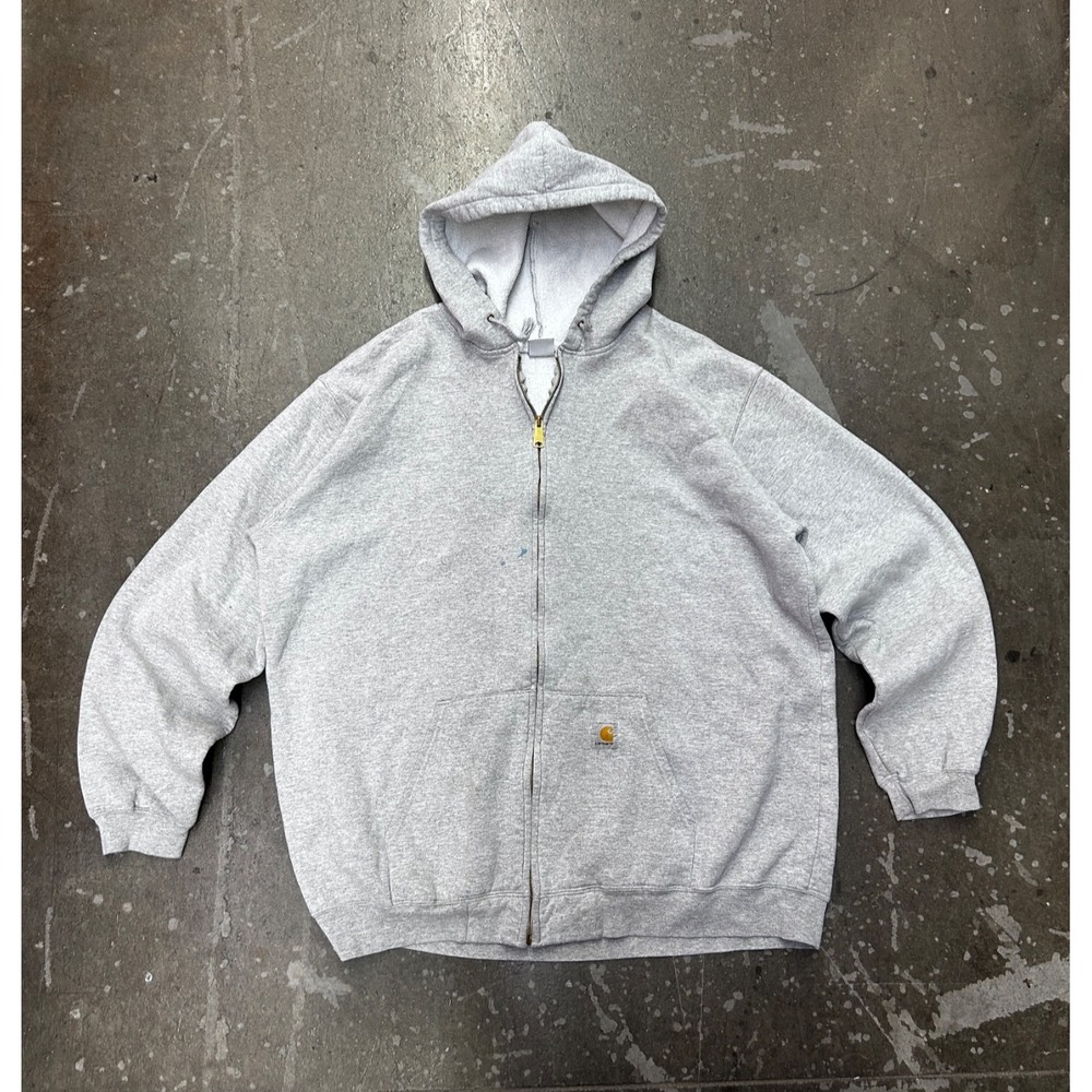Carhartt Hoodie Sweatshirt Mens 2XL Tall Gray Full Zip Fleece Lined Workwear